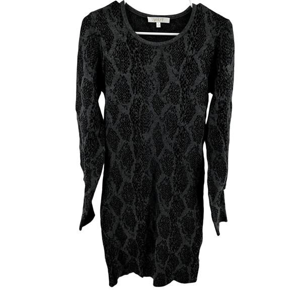 WAYF Sweater Dress Balloon Sleeve Printed Pullover Stretch Black Gray Small - Picture 1 of 6